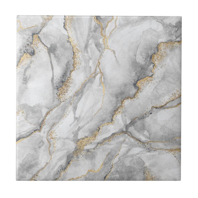 Azulejo De Cerâmica Dourado Marble White Silver Bonito (Frente)