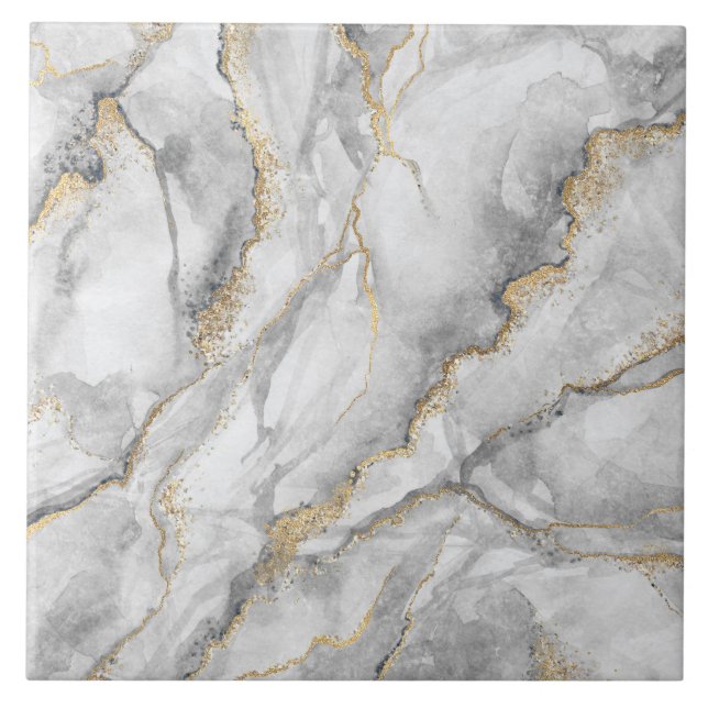 Azulejo De Cerâmica Dourado Marble White Silver Bonito (Frente)
