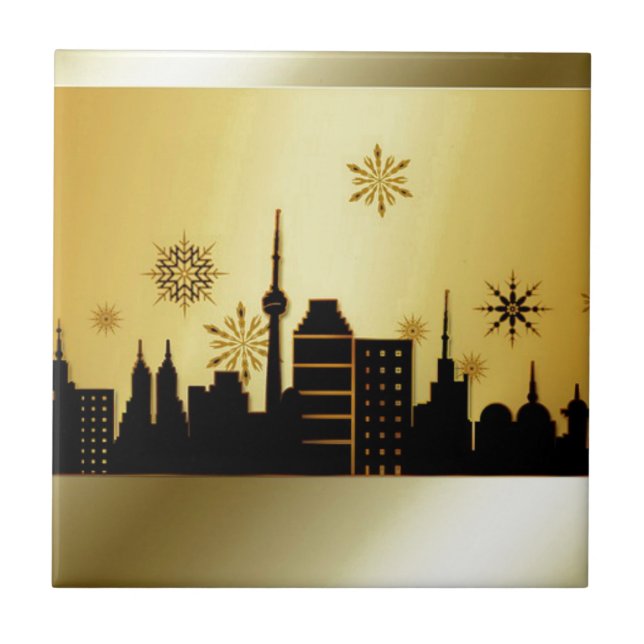 Azulejo De Cerâmica Dourado Natal (Frente)