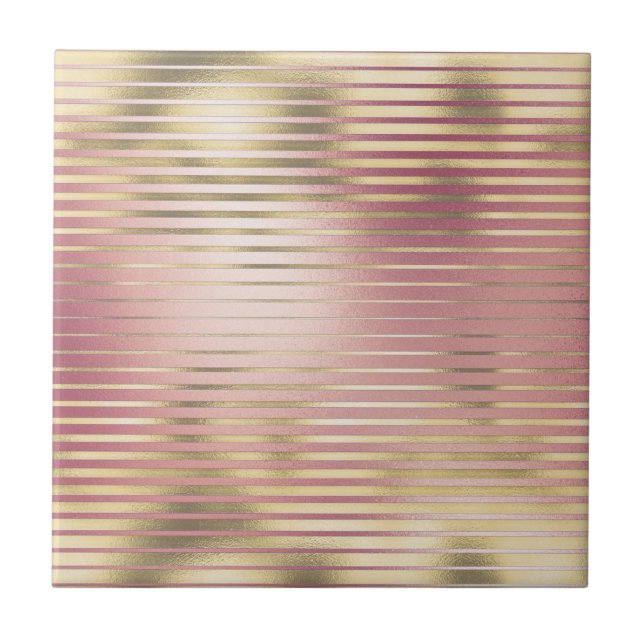 Azulejo De Cerâmica Dourado padrão de folha metálica rosa rosa-rosa (Frente)