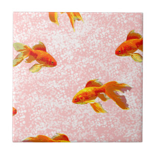 Azulejo De Cerâmica Dourado padrão de peixe rosa