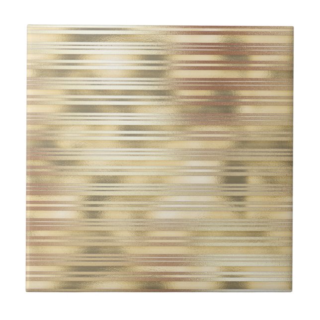 Azulejo De Cerâmica Dourado padrão de stripe, folha de papel elegante (Frente)