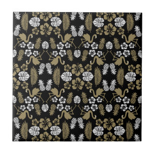 Azulejo De Cerâmica Dourado padrão tropical floral