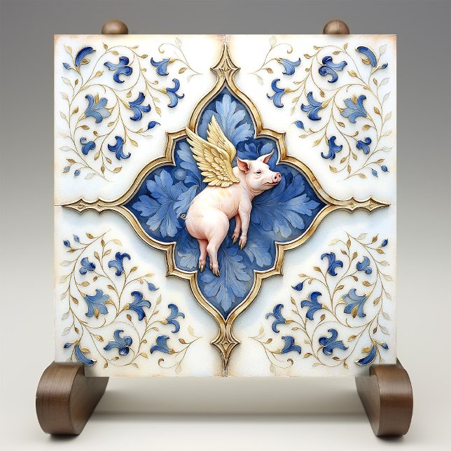 Azulejo De Cerâmica Dourado Porco Branco Azul - Trabalho de Rolagem Me (Criador carregado)