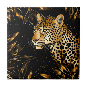 Azulejo De Cerâmica Dourado Preto Leopardo Guepardo Cozinha Banheiro