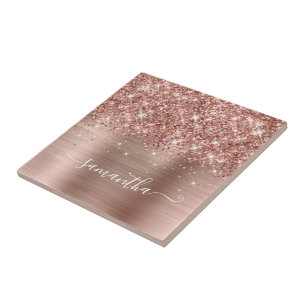 Azulejo De Cerâmica Dourado Rosa Espelhado Assinatura Caligrafia Femin