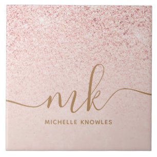 Azulejo De Cerâmica Dourado Rosa Glitter Inicial e Nome Chique e Moder