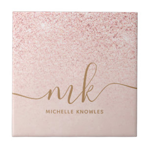 Azulejo De Cerâmica Dourado Rosa Glitter Inicial e Nome Fashion
