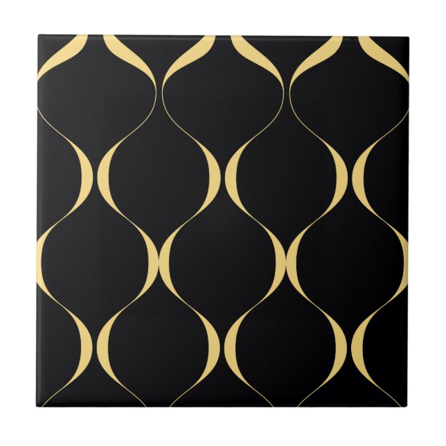 Azulejo De Cerâmica Dourado, simples, moderno, gráfico ondulado luxuos (Frente)
