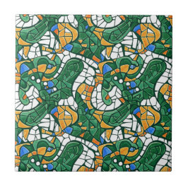Azulejo De Cerâmica Dourado Vibrante e Mosaico de Desenho Animado Verd