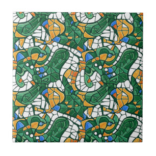 Azulejo De Cerâmica Dourado Vibrante e Mosaico de Desenho Animado Verd
