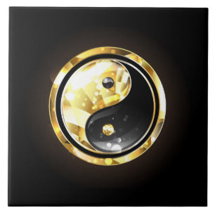 Azulejo De Cerâmica Dourado Yin Yang a preto