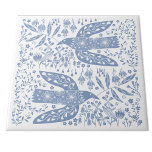 Azulejo De Cerâmica Dove Bird Blue<br><div class="desc">A arte folclórica azul e branca faz pombas para paz e esperança. Arte original de Nic Squirrell.</div>