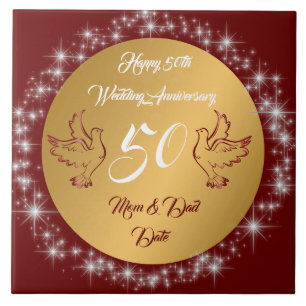 Azulejo De Cerâmica Dove Customize Happy Gold 50º Aniversário
