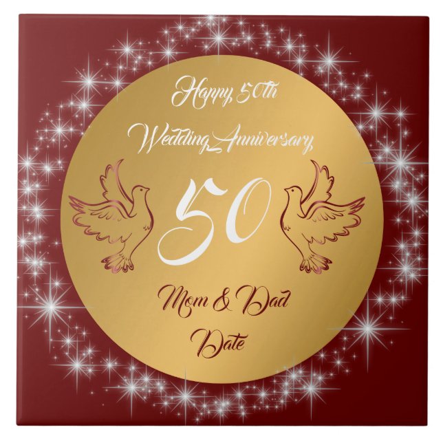 Azulejo De Cerâmica Dove Customize Happy Gold 50th Anniversary (Frente)
