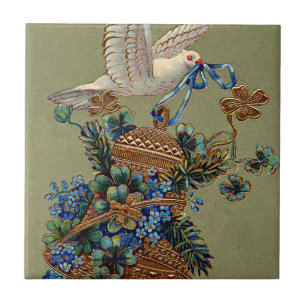 Azulejo De Cerâmica Dove Forget Me Not Trevo de Quatro Folhas Sino Sem