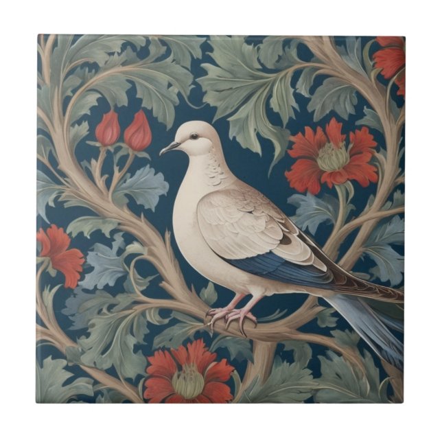 Azulejo De Cerâmica Dove William Morris estilo Esquerdo virado para Bi (Frente)