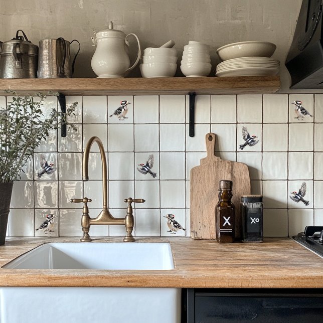 Azulejo De Cerâmica Downy Woodpecker (Criador carregado)