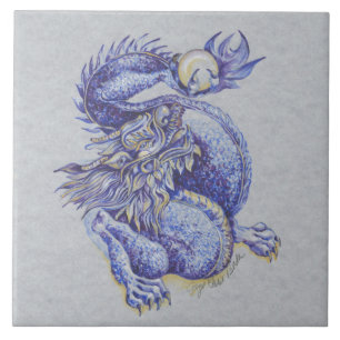 Azulejo De Cerâmica Dragão Azul