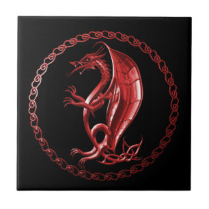 Azulejo De Cerâmica Dragão celta vermelho