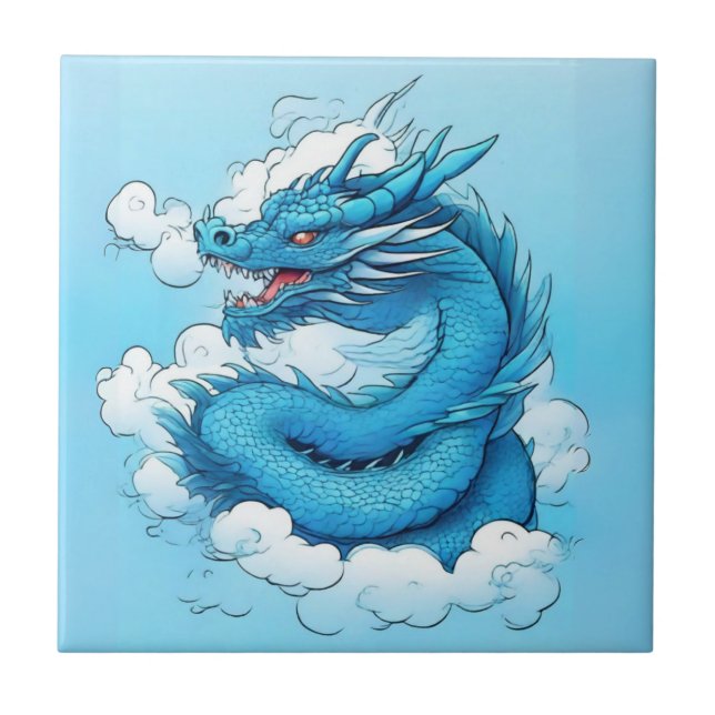 Azulejo De Cerâmica Dragão chinês nas nuvens (Frente)