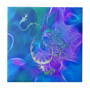 Azulejo De Cerâmica Dragão chinês nos azuis IV