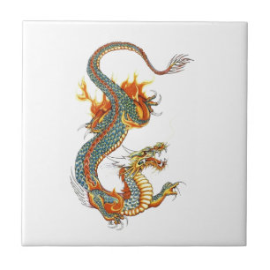AZULEJO DE CERÂMICA DRAGÃO COLORIDO JAPONÊS