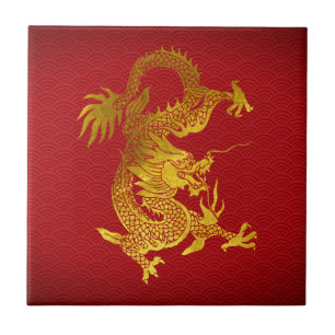 Azulejo De Cerâmica Dragão de Ano Novo Chinês 2024 recortado em papel 