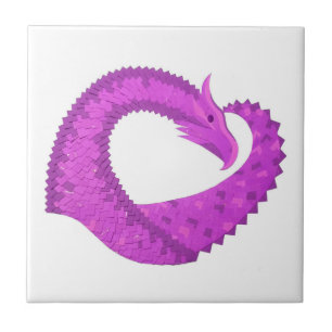 Azulejo De Cerâmica Dragão do coração roxo brilhante em branco