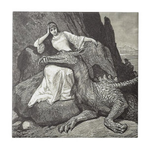 Azulejo De Cerâmica Dragão e donzela do animal de estimação