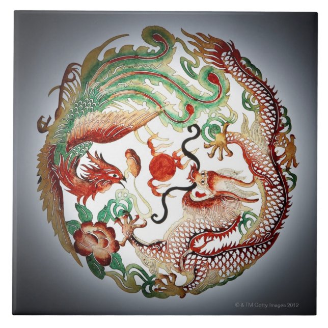 Azulejo De Cerâmica Dragão e estêncil de phoenix (Frente)