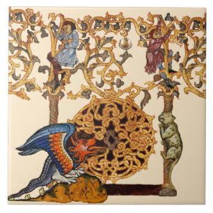 Azulejo De Cerâmica Dragão e Gato MEDIEVAL MEDIEVAL WEIRD