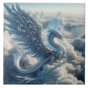 Azulejo De Cerâmica Dragão Espetacular Cercado por Nuvens