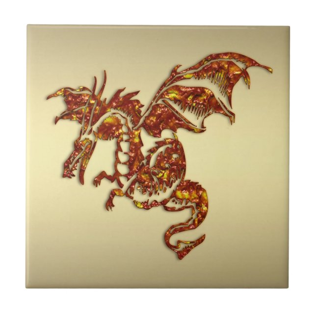 Azulejo De Cerâmica Dragão flamejante no ouro (Frente)