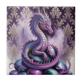 Azulejo De Cerâmica Dragão Gótico Místico Roxo
