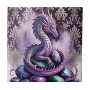 Azulejo De Cerâmica Dragão Gótico Místico Roxo