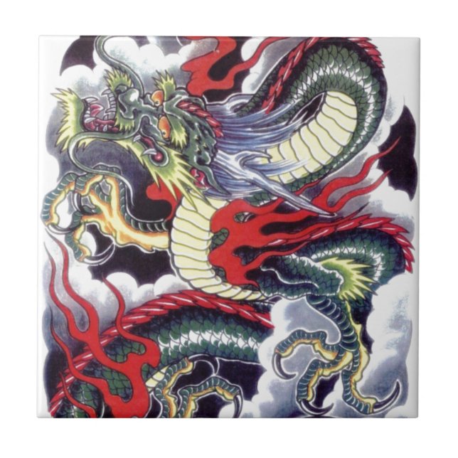 Azulejo De Cerâmica Dragão Japonês (Frente)