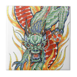 Azulejo De Cerâmica Dragão Japonês e Flor de Lótus