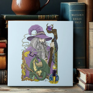 Azulejo De Cerâmica Dragão Mágico Celta Fantasia Roxo