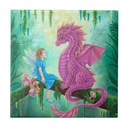 Azulejo De Cerâmica Dragão rosa e fada