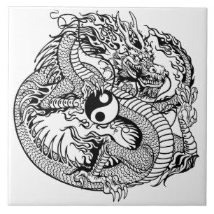 Azulejo De Cerâmica dragão segurando yin yang