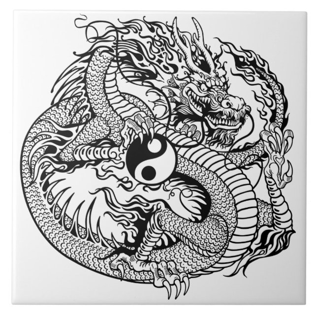 Azulejo De Cerâmica dragão segurando yin yang (Frente)