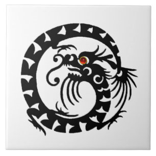 Azulejo De Cerâmica DRAGÃO SERPENTE, Preto Branco Vermelho