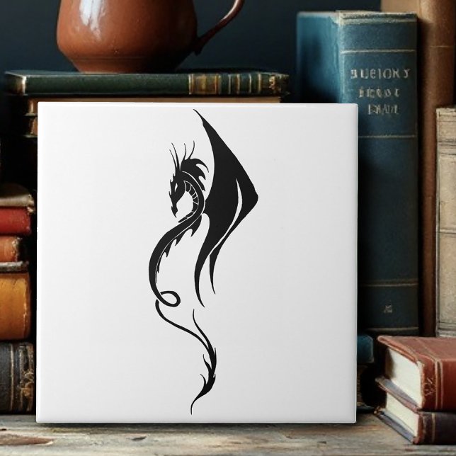 Azulejo De Cerâmica Dragão Tribal Negro (Criador carregado)