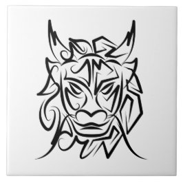 Azulejo De Cerâmica Dragão Tribal Negro e Branco