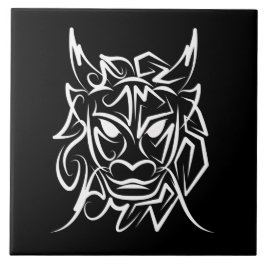 Azulejo De Cerâmica Dragão Tribal Negro e Branco