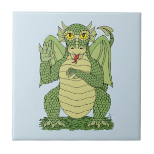 Azulejo De Cerâmica Dragão Verde