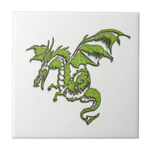 Azulejo De Cerâmica Dragão Verde Flamejante