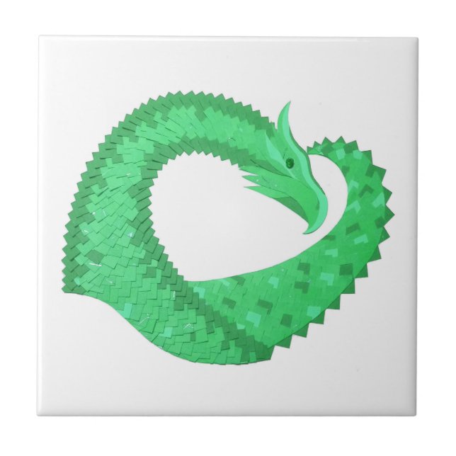 Azulejo De Cerâmica Dragão verde no branco (Frente)
