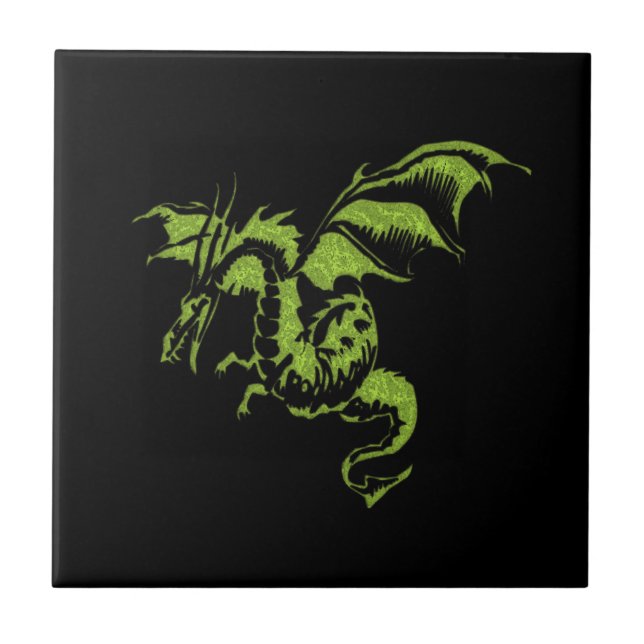 Azulejo De Cerâmica Dragão Verde Voador (Frente)